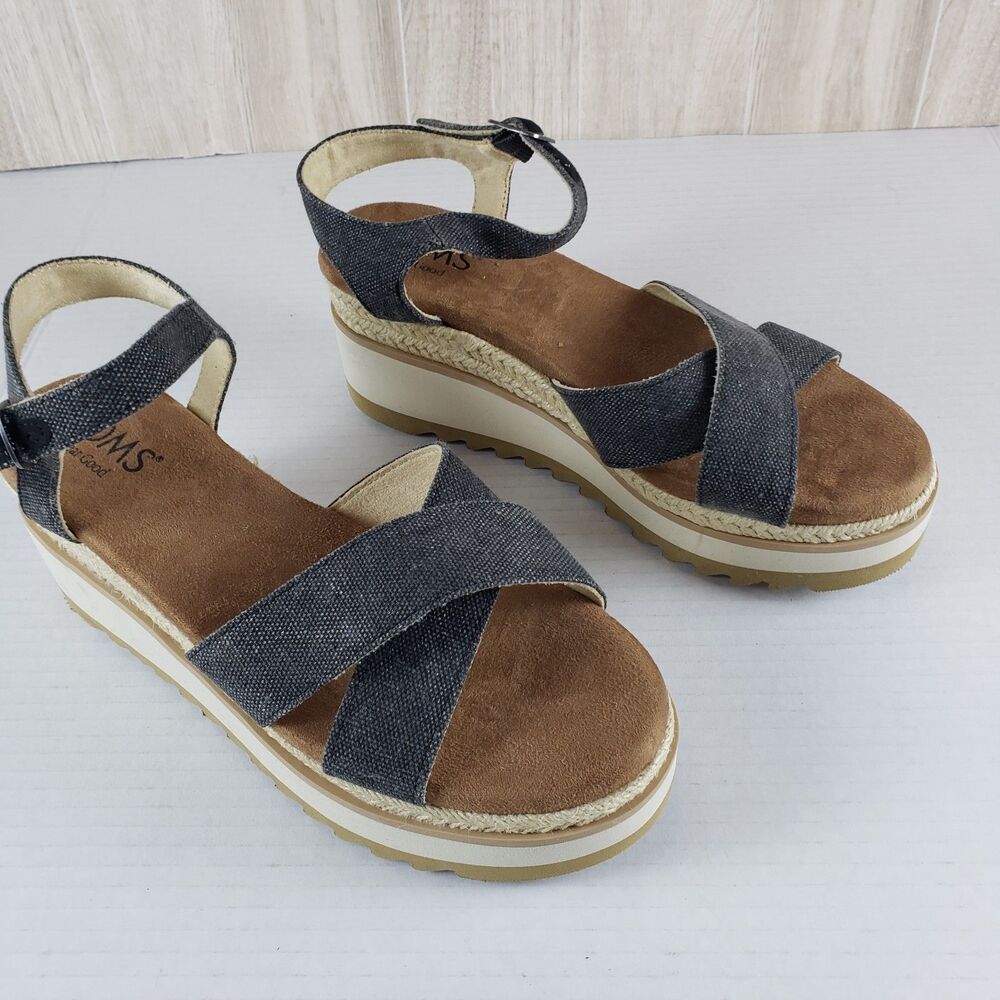 Toms Women’s Size 7.5 Gia Criss Cross Platform Wedge Sandals Denim Blue Natural